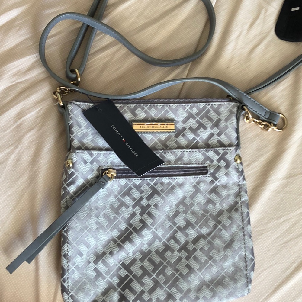 Tommy Hilfiger Gray Patterned Crossbody Bag with Gold Hardware